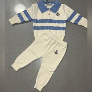 Kids Two-Piece Knit One-Piece Set in Cream and Light Blue